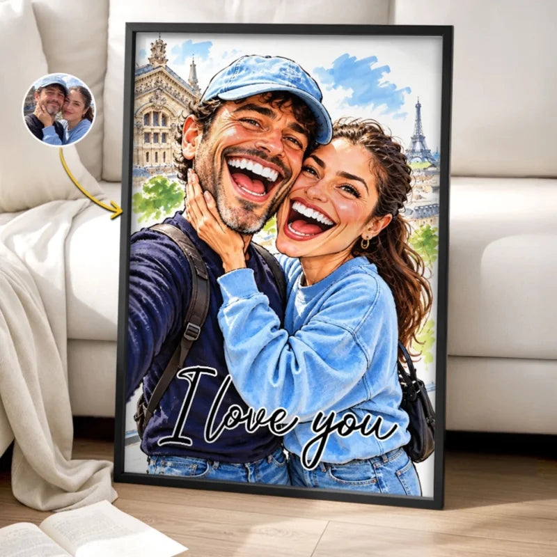 Custom Photo Funny Caricature Romantic Couple Gifts For Husband And Wife, Him And Her - Personalized