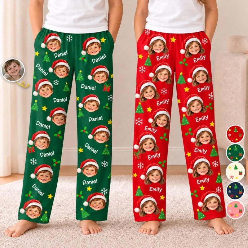 Custom Santa Hat Face And Name Family Christmas Gifts - Personalized Pajama Pants