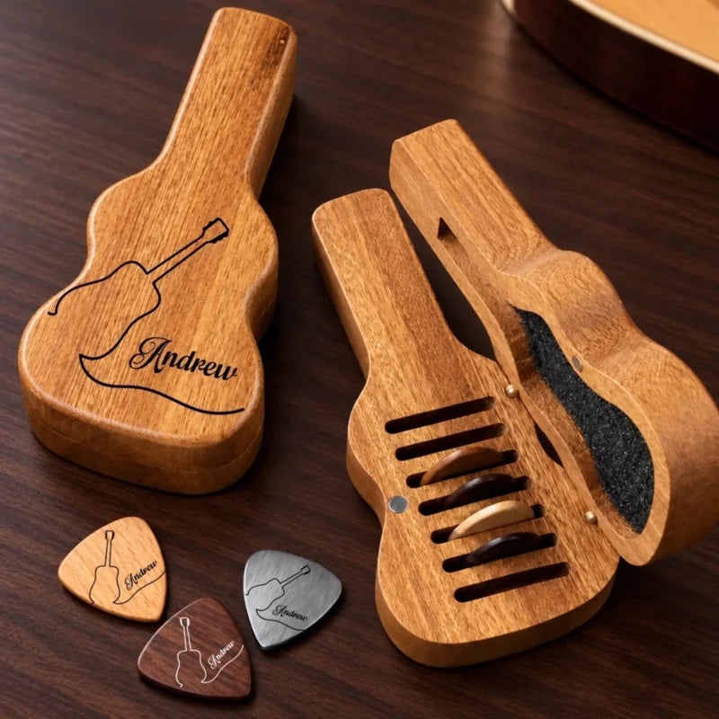 Custom Name Guitar Gifts for Musicians - Personalized Guitar Pick Holder Case