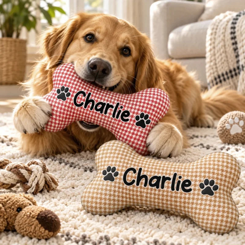 Dog Bone Gingham - Personalized Shaped Pillow