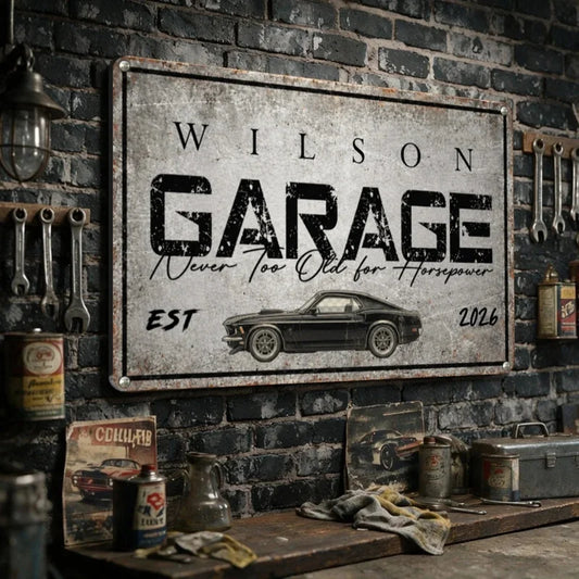 Personalized Rectangular Iron Sign, Vintage Muscle Car Garage Decor, Unique Gift for Car Enthusiasts