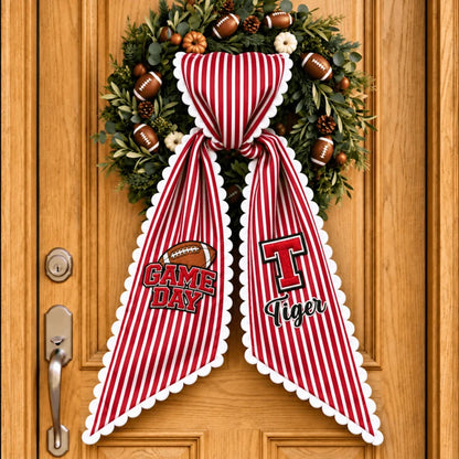 Personalized Embroidered Wreath Sash, Striped Football Game Day Front Door Decor, Unique Gift for Sp