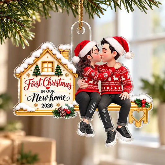 First Christmas Acrylic Ornament, Personalized Kissing Couple at Their New Home, Creative Romantic G