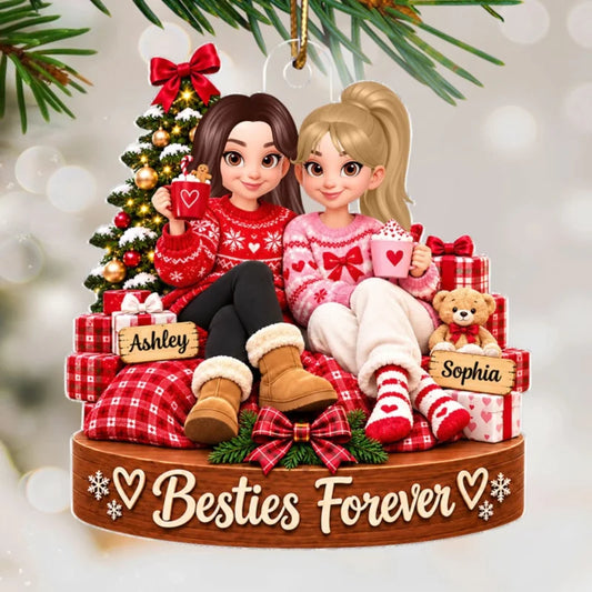Besties Forever Custom Names Christmas Girls - Personalized Acrylic Ornament - Christmas Gift For Be
