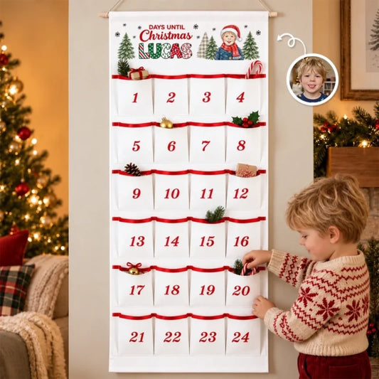 Custom Photo Name Christmas Countdown Gifts for Kids - Personalized Fabric Advent Calendar