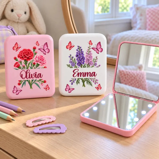 Your Birth Month Flower - Personalized LED Pocket Mirror