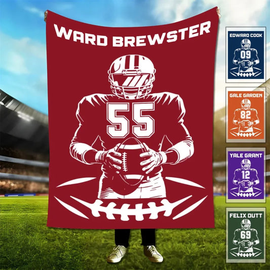 Personalized Football Blanket with Name and Number - Custom Jersey Throw Gift for Players
