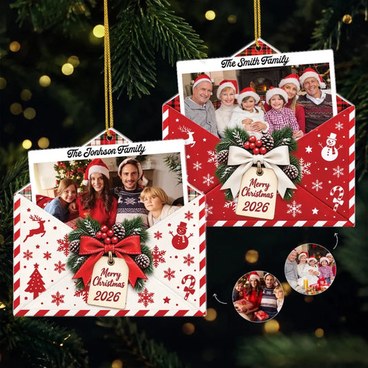 Merry Christmas Envelope Photo Personalized Acrylic Ornament - Holiday Keepsake Gift for Family