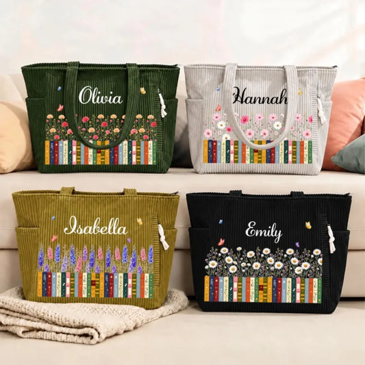 Flowers Bloom - Personalized Corduroy Tote Bag