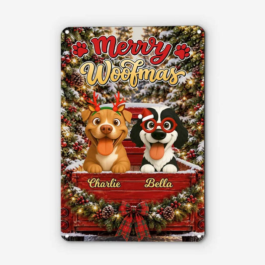 Merry Woofmas Personalized Pet Christmas Metal Sign with Photo - Holiday Decor for Dog and Cat Lover