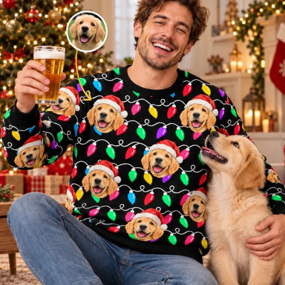 Custom Pet Photo Christmas Light Gifts For Dog And Cat Lovers - Personalized Ugly Sweatshirt