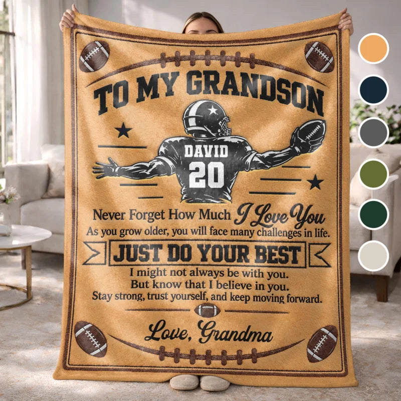 To My Grandson Never Forget How Much I Love You American Football Player - Personalized Custom Blank
