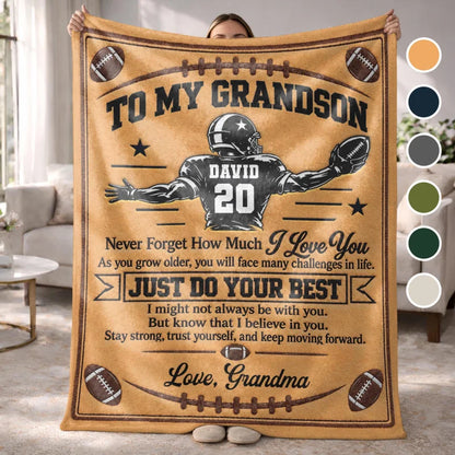 To My Grandson Never Forget How Much I Love You American Football Player - Personalized Custom Blank