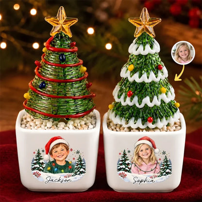 Custom Photo and Name Christmas Tree Keepsake for Kids - Personalized Glass Everlasting Christmas