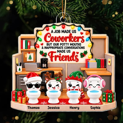 Personalized Acrylic Ornament, Colorful Cartoon Office Scene, Unique Christmas Gift for Coworkers