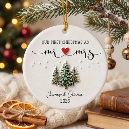 Our First Christmas As Mr and Mrs Personalized Ceramic Ornament - Holiday Keepsake for Newlyweds Cou