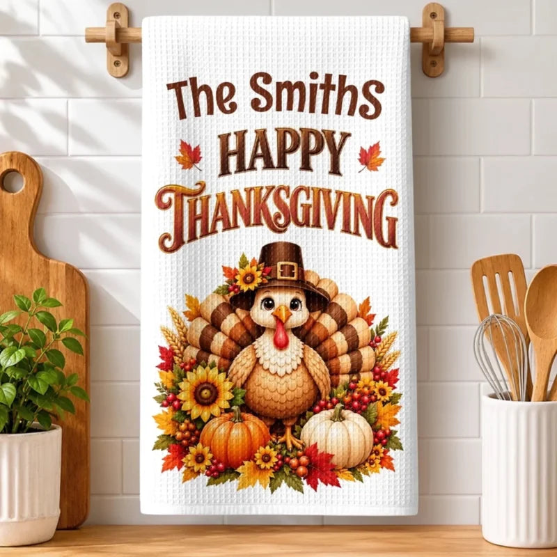 Custom Name Thanksgiving Harvest Gifts For Families - Personalized Kitchen Towel