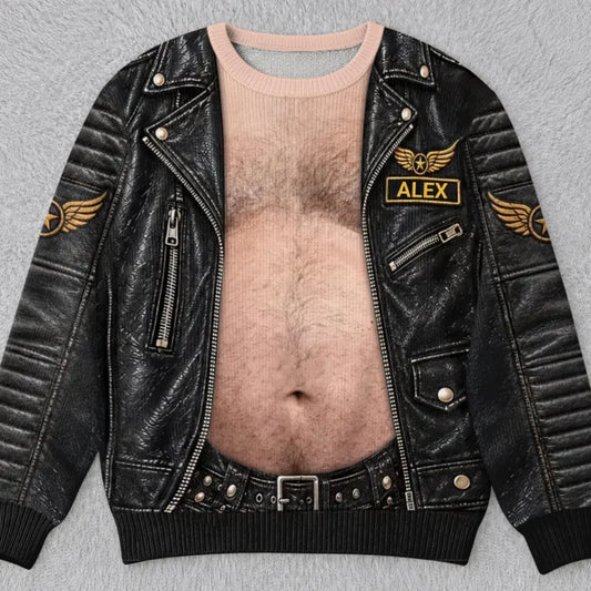 Custom Name Funny Biker Christmas Gifts for Couples - Personalized Ugly Sweatshirt