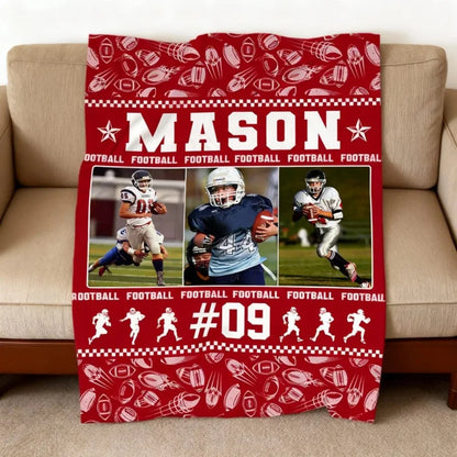 Custom Football Photo Blanket - Personalized Player Name Number Throw for Son