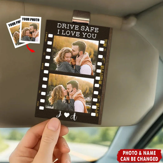 Drive Safe I Love You Personalized Car Visor Clip - Custom Photo Wooden Keepsake Gift for Boyfriend 