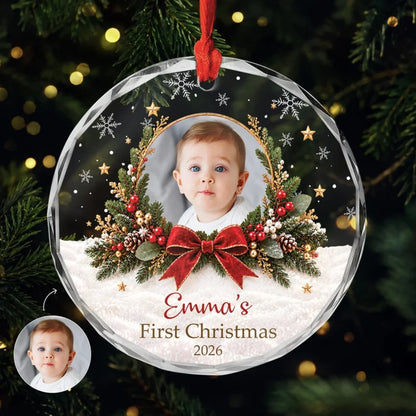 Baby's First Christmas Personalized Photo Glass Ornament - Custom Keepsake Gift for New Parents