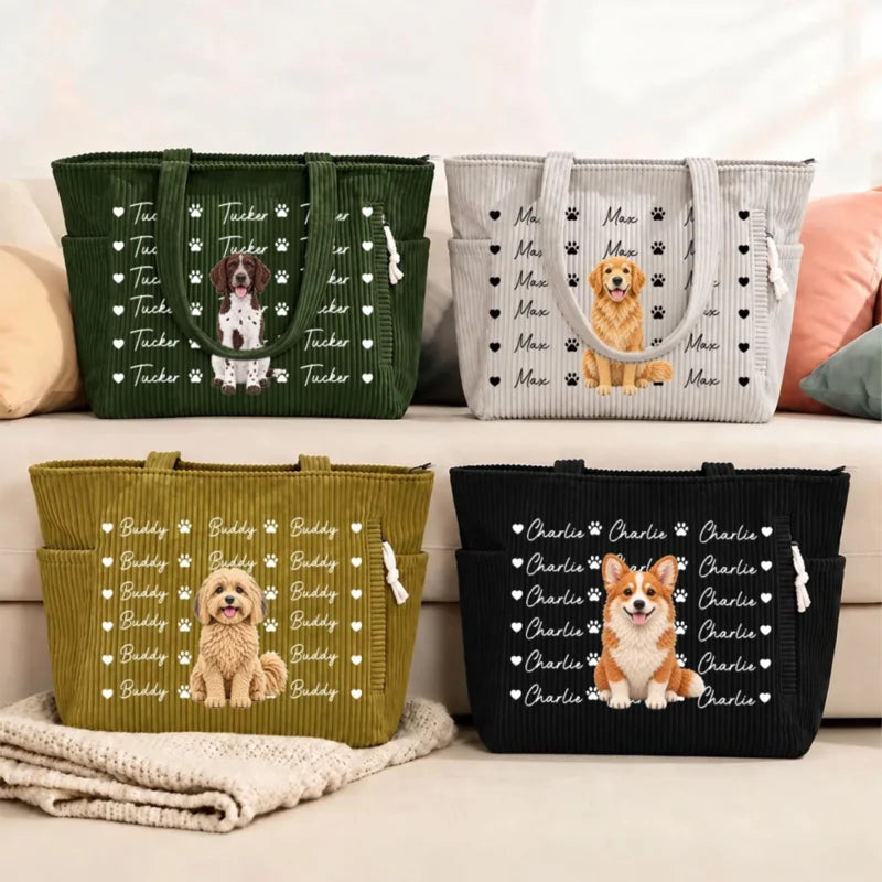 Crochet Dog Name Pattern - Personalized Corduroy Tote Bag