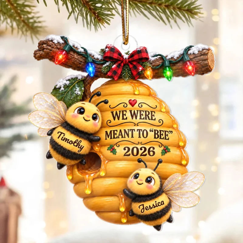 Couple Bees Hive 2D Flat - Personalized Acrylic Ornament - Christmas Gift For Couples, Gift For Her,