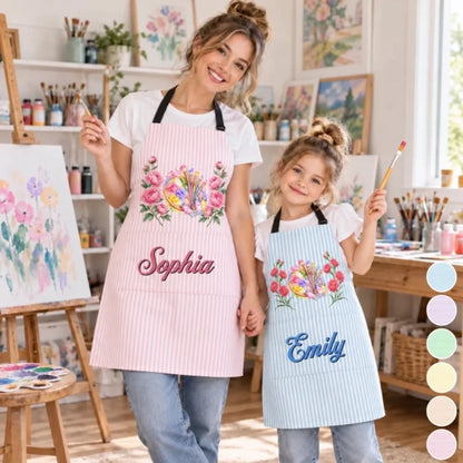 Custom Name Birth Month Flower Painting Gifts for Kids, Artists & Art Lovers - Personalized Apron Wi