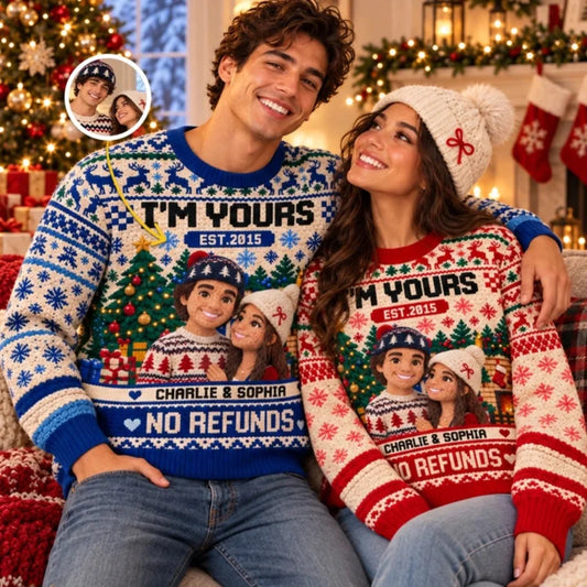 Custom Photo Funny Christmas Couple Gifts For Husband And Wife, Him And Her - Personalized Ugly Swea