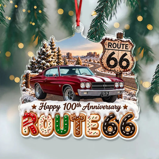Happy 100th Anniversary Route 66 Personalized Acrylic Ornament - Custom Car Photo Gift for Dad Chris