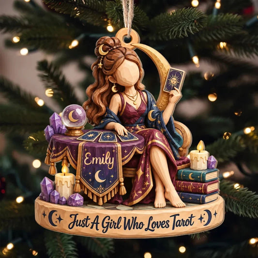 Just A Girl Who Loves Tarot Personalized Wood Ornament - Bestie, Witchy Christmas Keepsake Gift