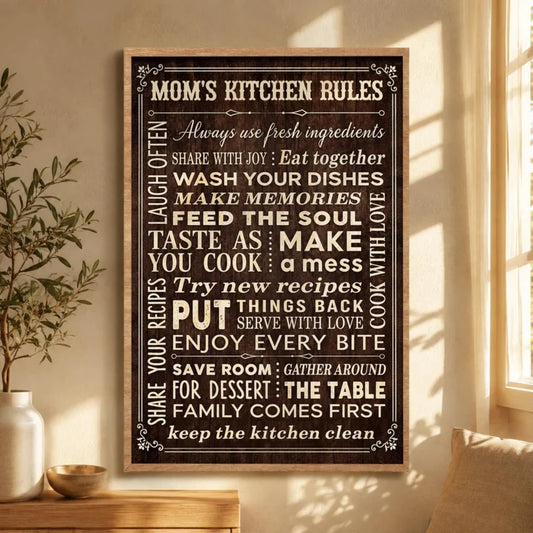 Mom's Kitchen Rules Always Use Fresh Ingredients Wooden Style Design - Personalized Custom Vertical 