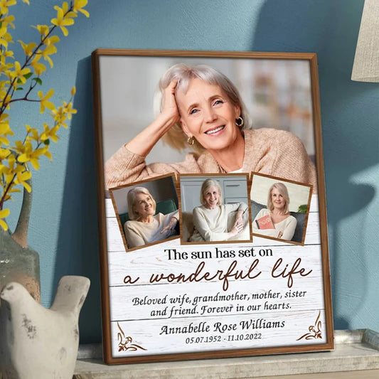 "The Sun Has Set on a Wonderful Life" Personalized Photo Collage Canvas / Poster - Custom Memorial G
