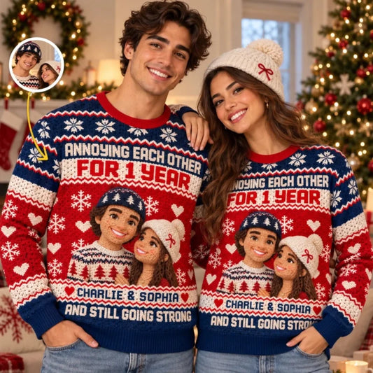 Custom Photo Annoying Each Other Christmas Gifts For Couples - Personalized Ugly Sweatshirt
