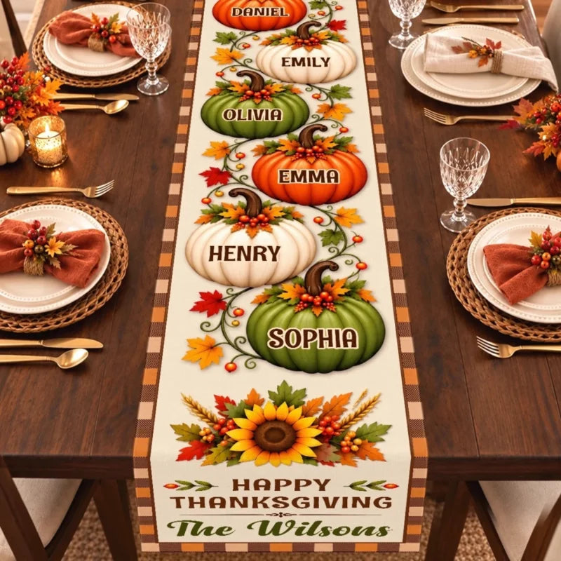 Custom Name Thanksgiving Family Gifts - Personalized Table Runner