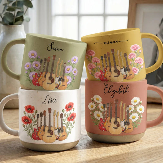 Personalized Name & Birth Flower for Her Gift for Guitar Player Mug