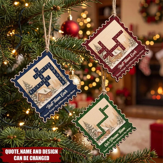 Personalized Best Team Ever Postage Stamp Wooden Ornament