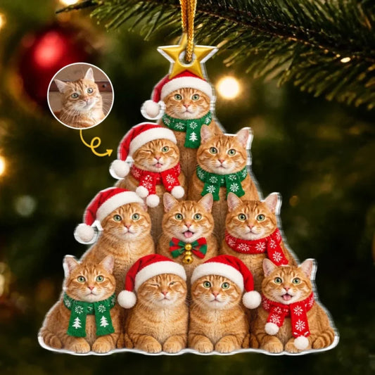 Personalized Dog And Cat Photo Christmas Tree Acrylic Ornament