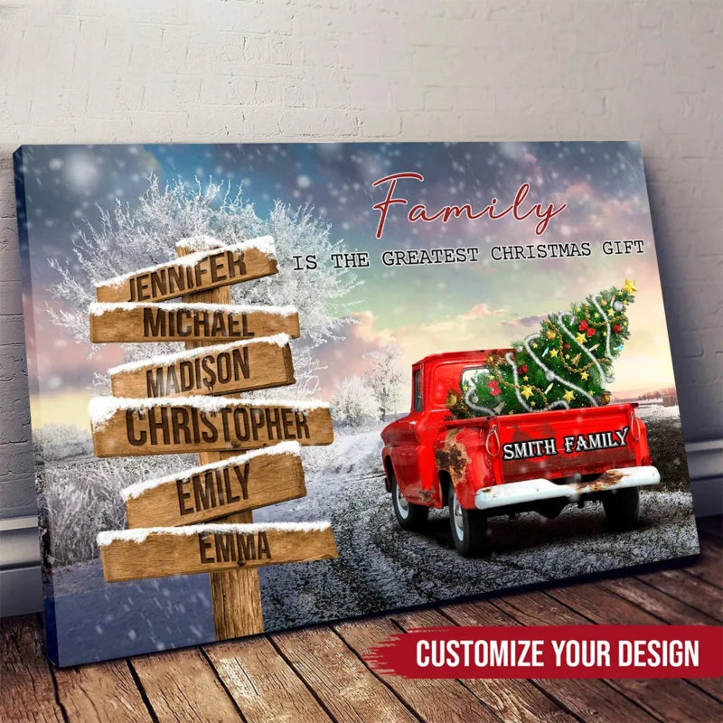 Personalized Vintage Red Truck Family Christmas Canvas Poster