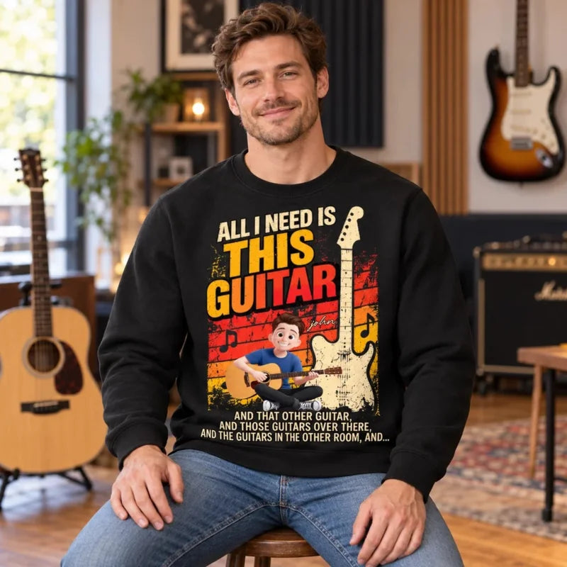 Personalized Retro Rock Guitar Cartoon Musician Sweatshirt