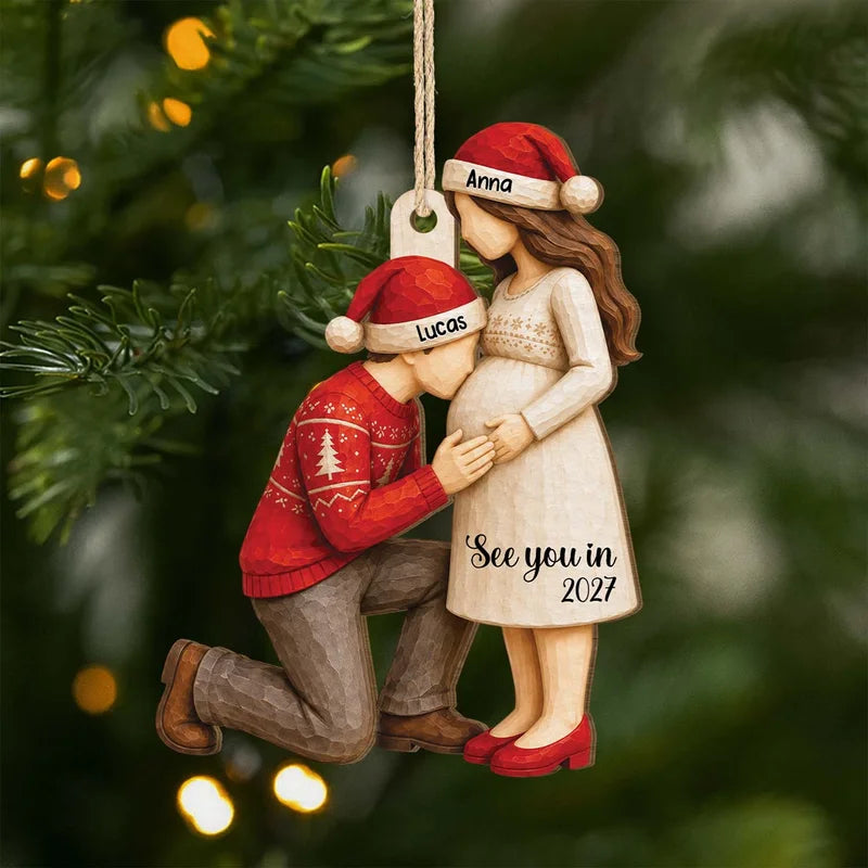 Personalized Expecting Parents Baby Bump Wooden Ornament