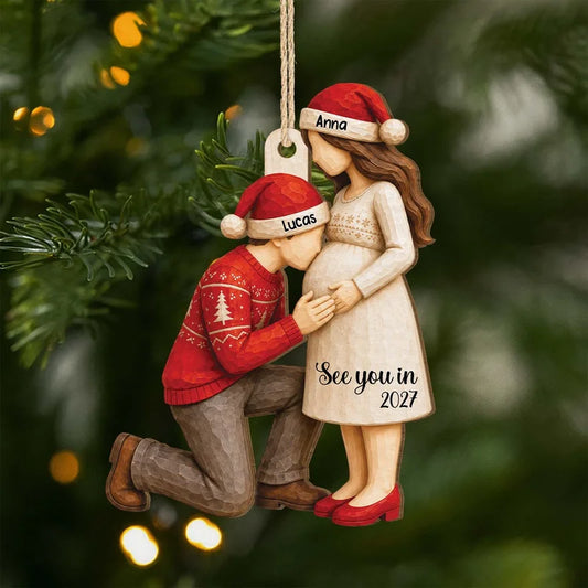 Personalized Expecting Parents Baby Bump Wooden Ornament