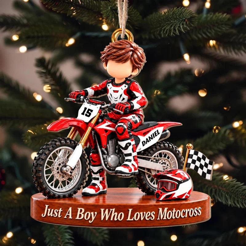 Personalized Just a Boy Who Loves Motocross Dirt Bike Ornament