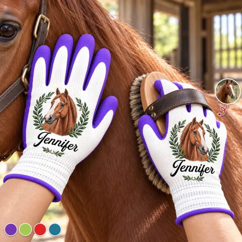 Personalized Horse Photo Equestrian Gifts for Horse Lovers Gloves