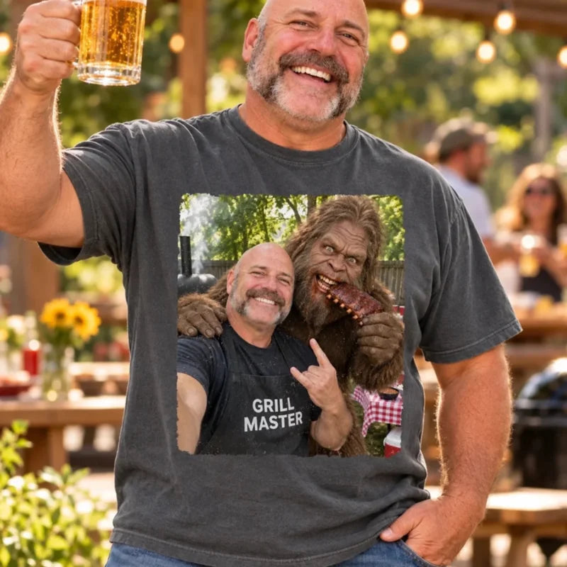 Personalized Photo Grill Master Bigfoot Gifts for Men T-Shirt