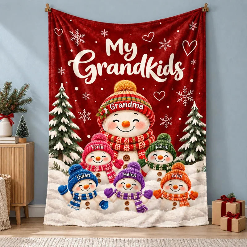 Personalized My Grandkids Snowman Blanket