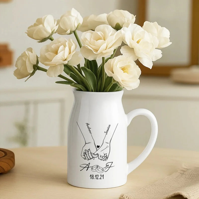 Personalized Holding Hands Ceramic Flower Vase