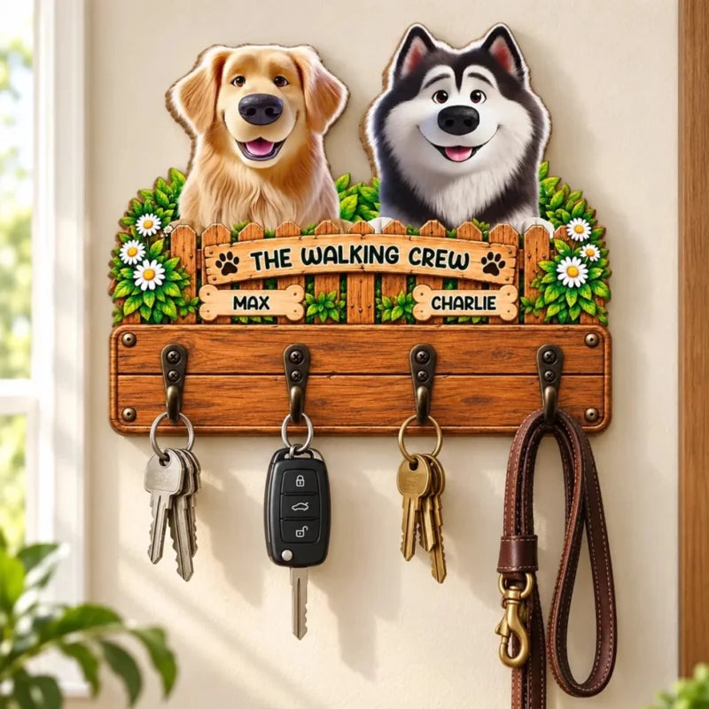 Personalized Name Dog Walking Gifts for Dog Lovers Wooden Key Holder