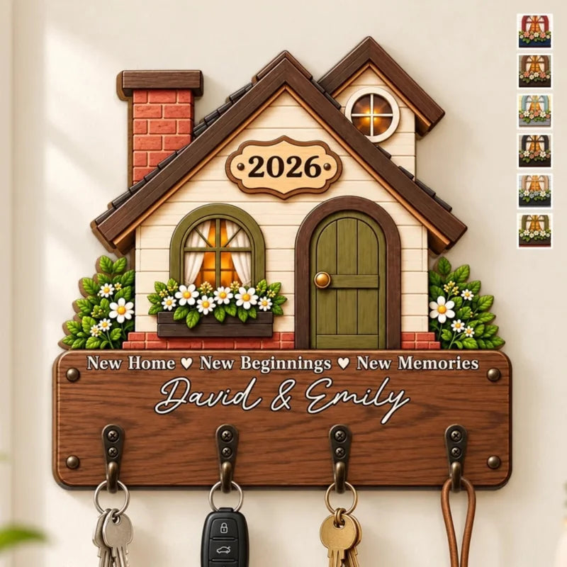 Custom New Home Name Gifts - Personalized Wooden Key Holder
