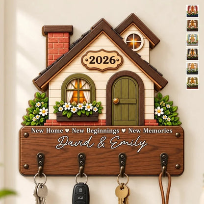 Custom New Home Name Gifts - Personalized Wooden Key Holder